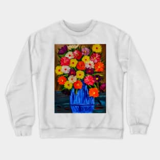 Beautiful floral paintings with abstract flowers in a blue vase Crewneck Sweatshirt